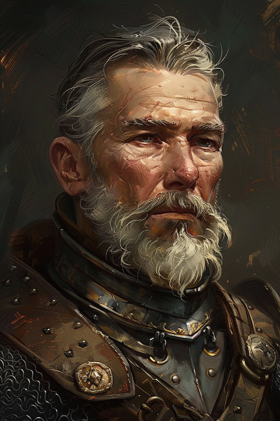 Sergeant Halv, grey-templed veteran soldier who served Lord Torren for twelve years, expression careful and knowing