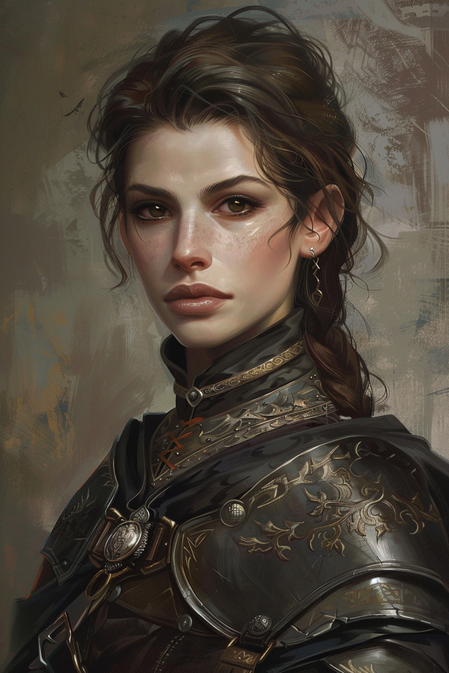 Vael Thorne, protagonist of Oath and Bone, young lord of Ashreach Keep wearing half-armor fitted for her dead brother